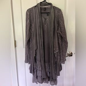 Gray dress size L/XL with lace jacket and scarf